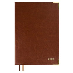 Ежедневник А5 2026г. Феникс 70258 САРИФ коричневый кожзам, метал. угол, золотой срез 176л., ляссе