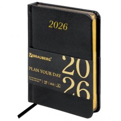 Ежедневник А6 2026г. Brauberg 117252 "Iguana" черный, кожзам, золотой срез