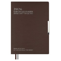 Еженедельник А6+ 2026г. Феникс 70342 ШЕВРЕТ ГЛОСС коричневый, кожзам, 80л