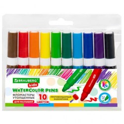 Фломастеры 10цв. Brauberg KIDS 152605 утолщенные, супер смываемые, противоударный наконечник