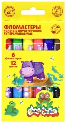 Фломастеры 12цв. 6шт. Каляка-Маляка ФТДКМ12 суперсмываемые, двухсторонние, принт на корпусе 166830