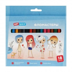 Фломастеры 18цв. Модницы ArtSpace смывемые картон WP_71665
