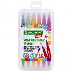 Фломастеры-кисточки 12цв. Brauberg Kids 152188 смываемые, двусторонние, в пластиковом пенале