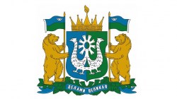 Герб ХМАО малый 35*43см, Т902, панно, щит дерево темное бук