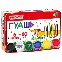 Гуашь  6цв. Пифагор 192378 "Веселая такса" 20мл