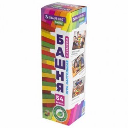 Игра настольная Brauberg 665493 "Цветная Башня" 54 деревянных блоков + кубик