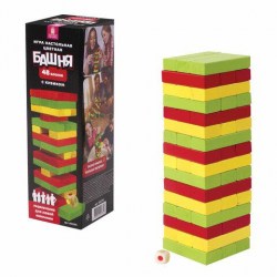 Игра настольная Золотая сказка 662295 "Цветная Башня" 48 деревянных блоков + кубик