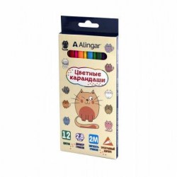 Карандаши 12цв. Alingar AL11074-12 "Котята" дерево, трехгранные, 2,8мм