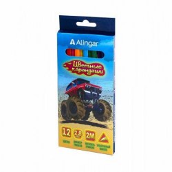 Карандаши 12цв. Alingar AL11075-12 "Машины" дерево, трехгранные, 2,8мм