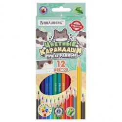 Карандаши 12цв. Brauberg 182109 "Милые коты" трехгранные