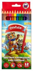 Карандаши 12цв. Creativiki ЦКП12КР/Р шестигранные пластиковые 263575