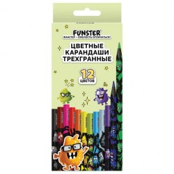 Карандаши 12цв. Funster 182065 "Монстрики" трехгранные, пластиковые, с принтом