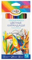 Карандаши 12цв. Гамма "Классические" 050918_02_02 заточ, карт/уп, 344224