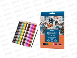 Карандаши 18цв. Mazari M-6185-18 "ЗВЕРИ" акварельные с кистью, шестигранные, грифель 3,3мм 