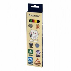 Карандаши  6цв. Alingar AL11074-6 "Котята" дерево, трехгранные, 2,8мм