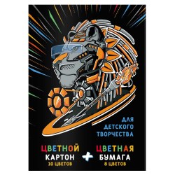 Картон цветной А4 26л. 10цв. + 8цв. бумага цветная Феникс 60419 "Кибер животные" на склейке