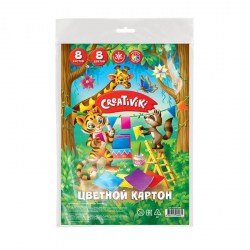 Картон цветной А4  8л. 8цв. Creativiki КЦ8Л8ЦПКР немелованный 176925