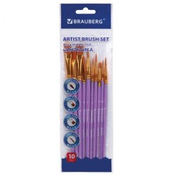 Кисти набор Brauberg 201029 /10шт/ (круглая, плоская, овальная, лайнер (1,2,2/0,3,4,5,8)