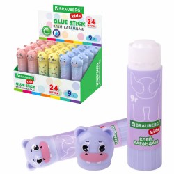 Клей-карандаш  9г Brauberg 271140 "Зверята" мышка, тигр, бегемот