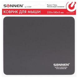 Коврик для мыши SONNEN BLACK резина+ткань 220х180х3мм 513309
