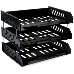 Лоток горизонтальный 3-х ярусный Стамм ЛТГ-30695ЛТ560 "Сити" черный с широкой загрузкой 216003