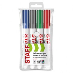 Маркеры  4цв. для доски Staff  WBM-200 "Basic" 3мм, 152639
