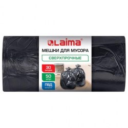 Мешок для мусора 30л. 50шт. 30мкм, рулон, особо прочные, черные Лайма 702650