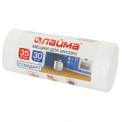 Мешок для мусора 35л. 30шт. 6мкм белые, рулон Лайма 605538