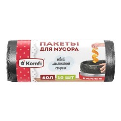 Мешок для мусора  60л. 10шт. MUSM6010 рулон черный (Komfi)