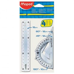 Набор чертежный Maped 2428158 4 предмета (линейка 15см, 2 угольника, транспортир) 
