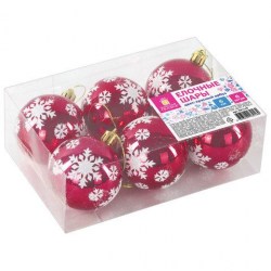 Набор елочных украшений Золотая Сказка 591110 "Шары" 6шт, 6см, красный, пластик с рисунком