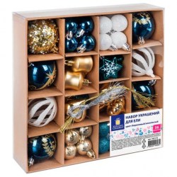 Набор елочных украшений Золотая Сказка 592174 "Magic Box" 56шт, бирюзовый/золото, пластик
