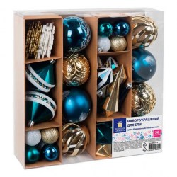 Набор елочных украшений Золотая Сказка 592175 "Polar Light" 56шт, бирюзовый/золото, пластик