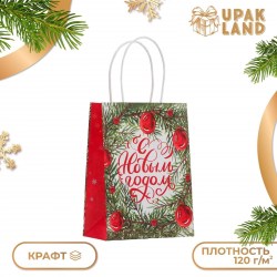 Пакет подарочный 10576029 "Елочные игрушки" 16х12х6см крафт