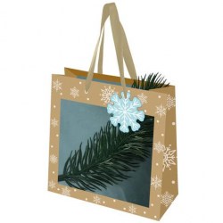 Пакет подарочный Золотая Сказка 592444 Новогодний "Snowflakes" с окном, крафт, 20*30*8см 