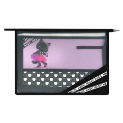 Папка д/тетрадей А4 Феникс 69288 "КОШЕЧКА В ЮБОЧКЕ" 1 отделение, на молнии, 500 мкм, чёрный, розовый