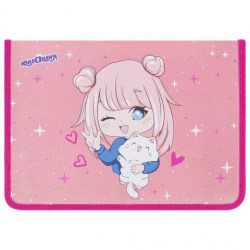 Папка д/труда Юнландия 272222 А4 "Anime pals" на молнии, откидная планка, пластик