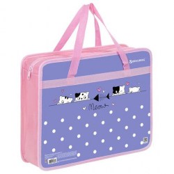 Папка-сумка А4 Brauberg 272163 "Meow" 80мм, на молнии с ручками 
