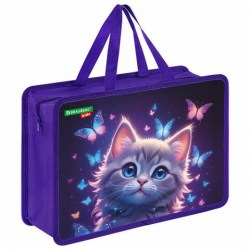 Папка-сумка А4 Brauberg 273376 "Curious cat" 100мм, на молнии с ручками 