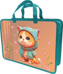 Папка-сумка А4 Lamark DC0035-26 "Мой милый котик" 1 отд. 70мм, на молнии с ручками 