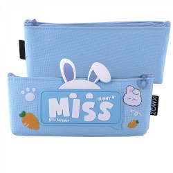 Пенал Alingar AL11360 "Bunny miss you forever" голубой, заячьи ушки 90х210мм 