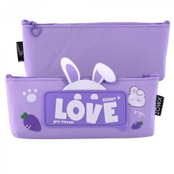 Пенал Alingar AL11360/2 "Bunny love you forever" фиолетовый, заячьи ушки 90х210мм 