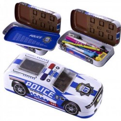 Пенал Alingar AL8616/1 "Машина Police" 2 отдел, металлич, таблица умнож, белый