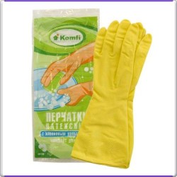 Перчатки латексные хозяйственные с х/б напылением желтые S Komfi DGL024P /АДМ/