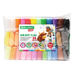 Пластилин 36цв. Brauberg 106308 Kids супер легкий, воздушный, застывающий, 360г, 3 стека