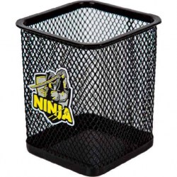Подставка д/пишущих принадлежностей deVente 4104322 "SuperHero. Ninja" квадрат, черный металл. 