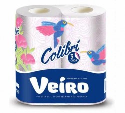 Полотенца бумажные "Veiro Colibri" 8П32  3-слойные /2рул/ белые с тисн
