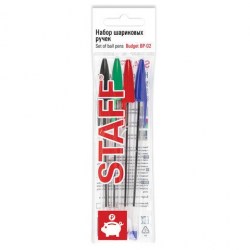 Ручки шариковые  4цв. Staff 143762 "Basic Budget BP-02" 0,5мм