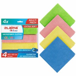 Салфетка д/уборки Лайма 607793 "MULTI PACK PRO COLOUR" 40*40см микрофибра /4шт/