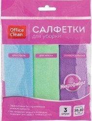 Салфетка д/уборки OfficeClean 30*30см микрофибра 3шт мебель, стекло 275761
